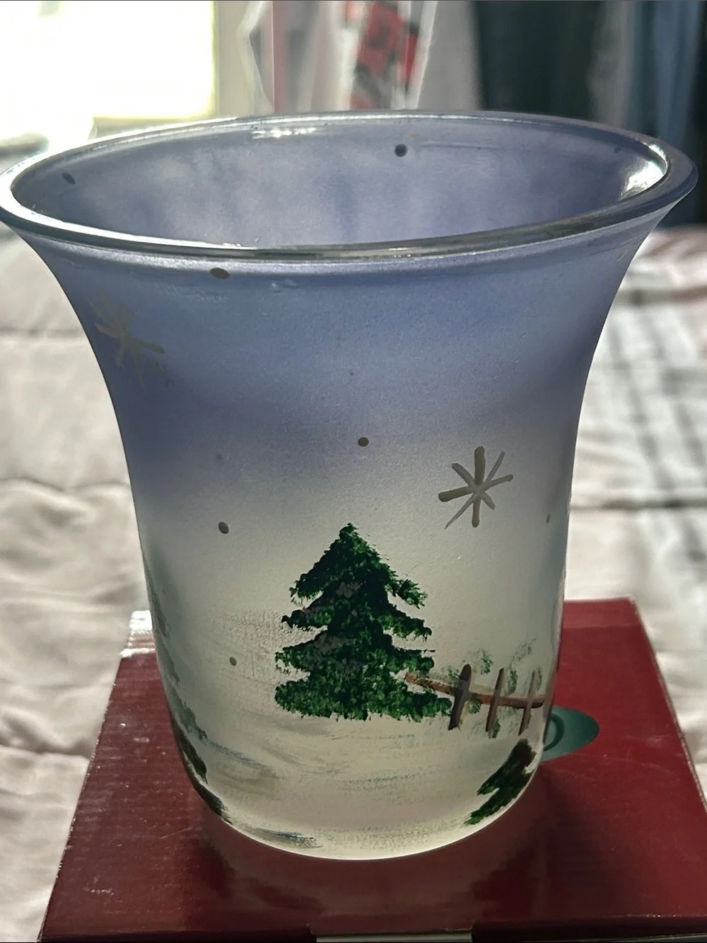 6” Frosted Snowman Hurricane- Blue/White Brand New in Box